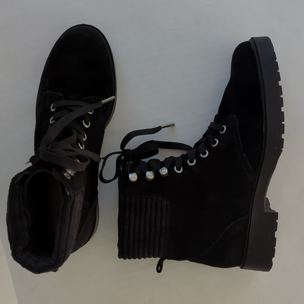 Splendid Sloane Leather Suede Lace Up Moto Boots 7M Black
